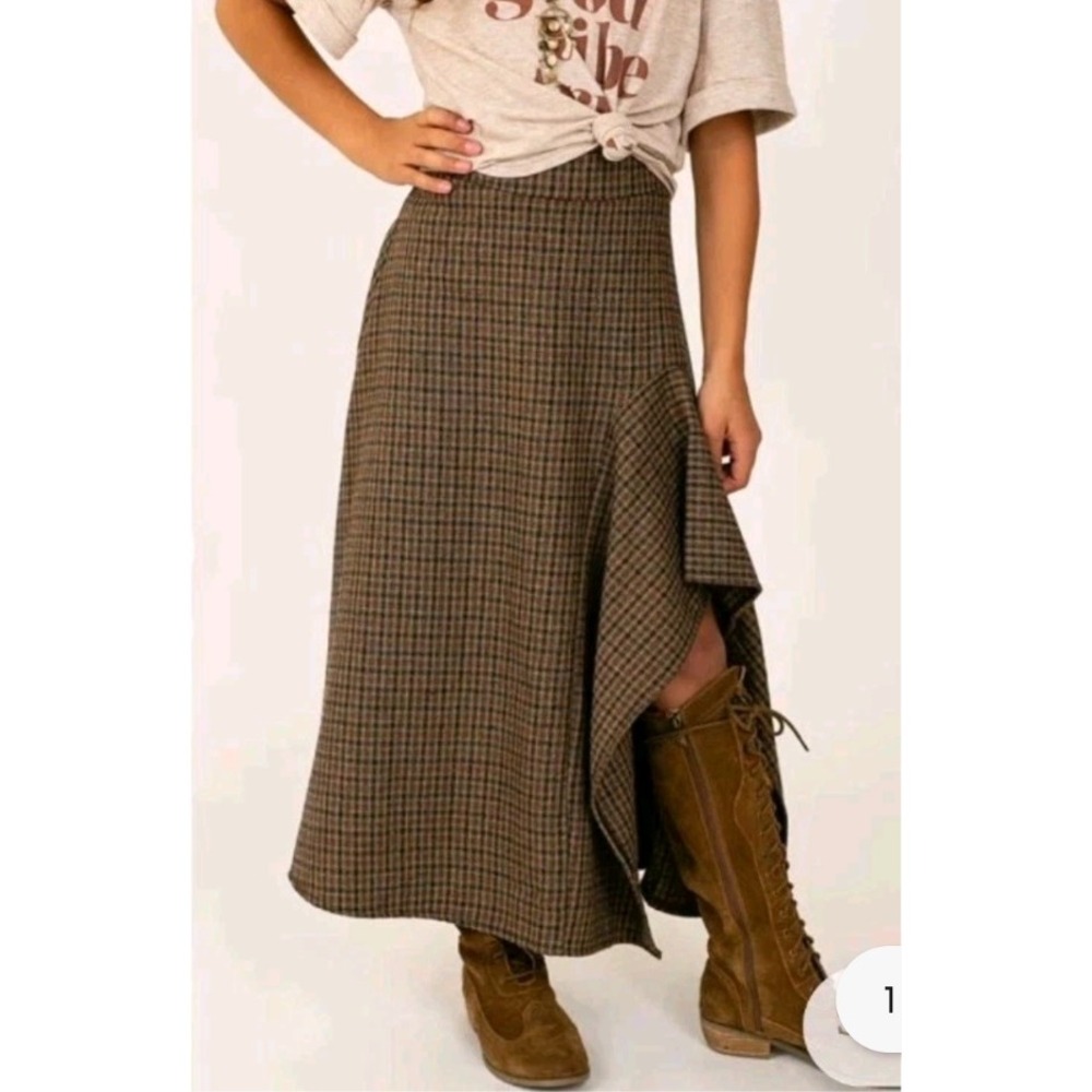 Joyfolie Mia Joy Irma Skirt Cinnamon‎ Plaid Cowgirl Boho Ruffle  Size 2 NWT $58